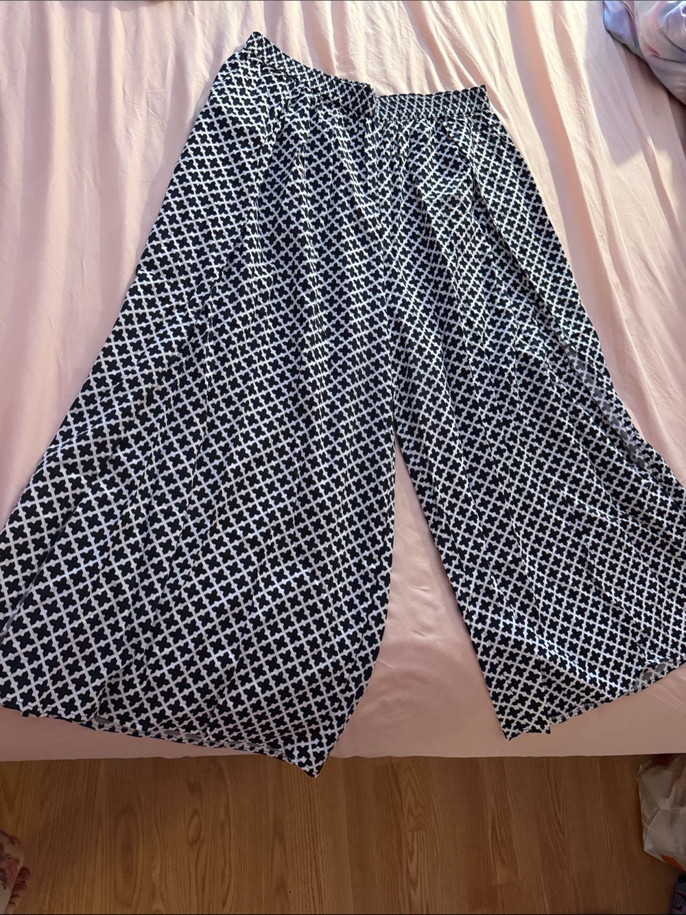Wide Leg Patterned Women's Palazzo Pants - Black & White